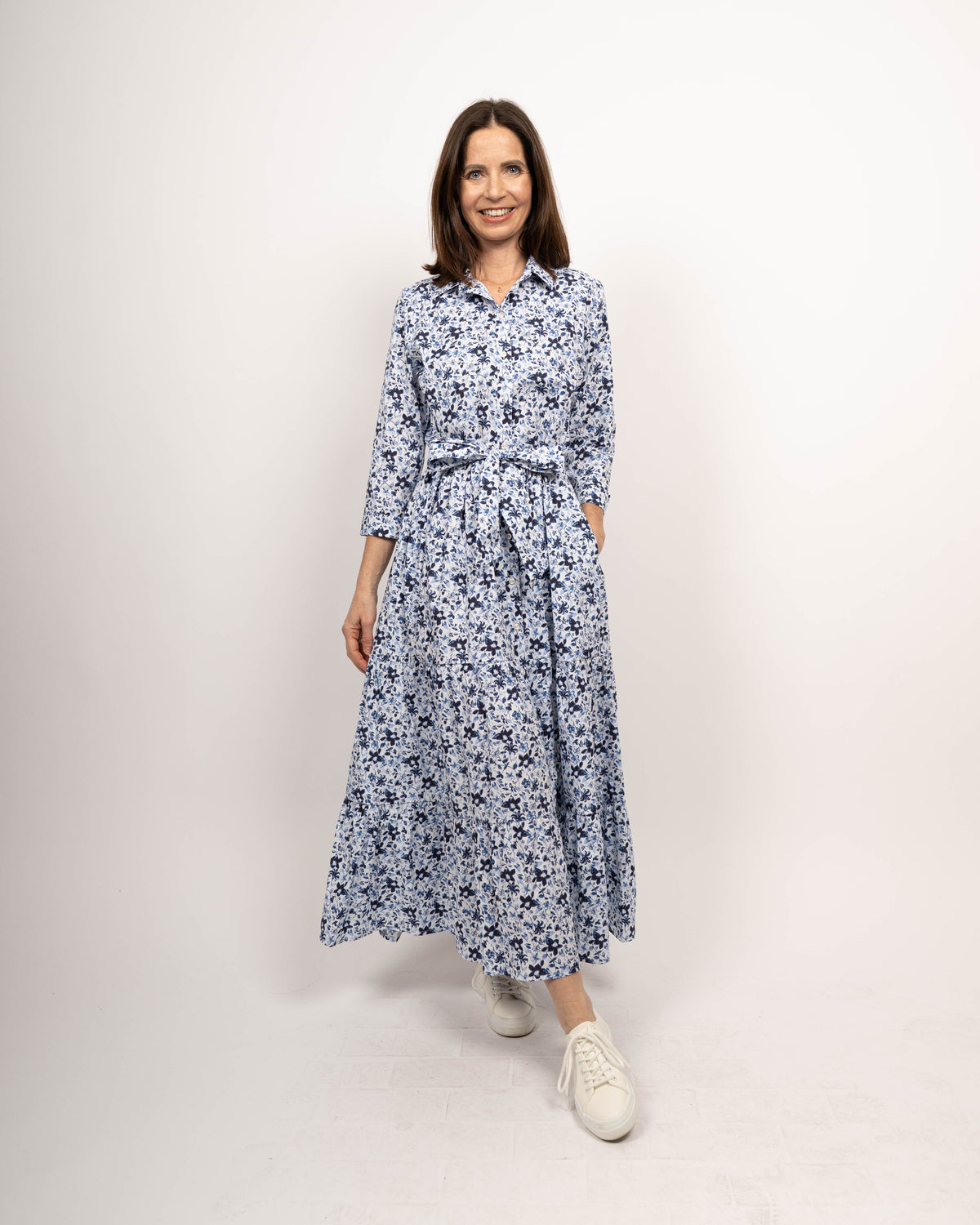 JADE summer dress with floral print in blue/white (2308D-J)