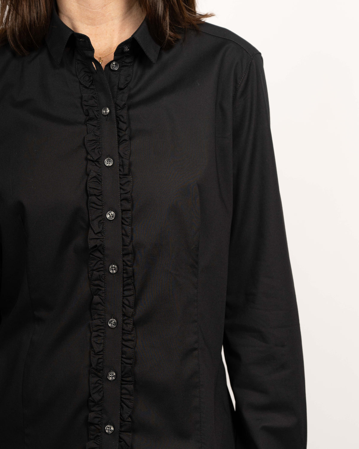 Blouse stretch SOPHIE à volants en noir (art. 1004D-S-R)