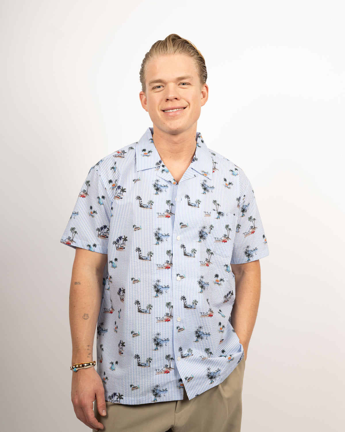 Chemise hawaïenne avec imprimé plage en bleu (art. 2547-BS)