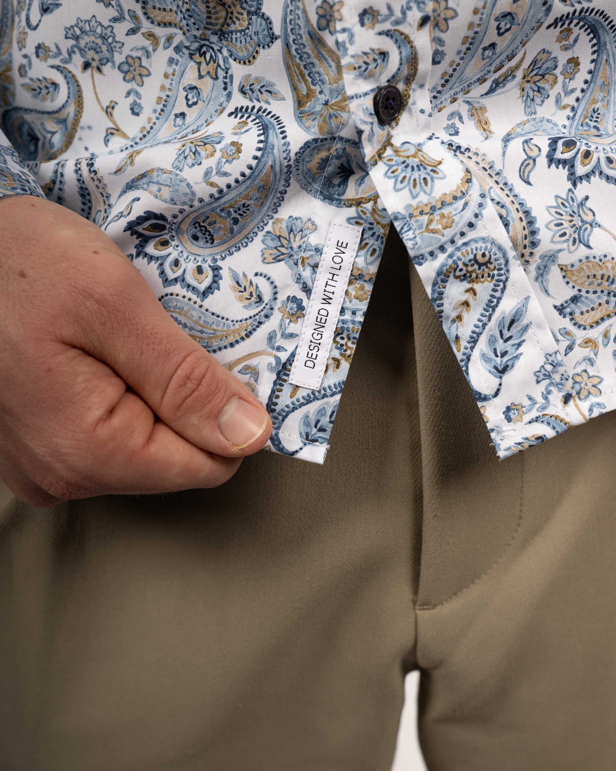 Chemise décontractée à manches longues avec motif Paisley en bleu/marron (2802-C)