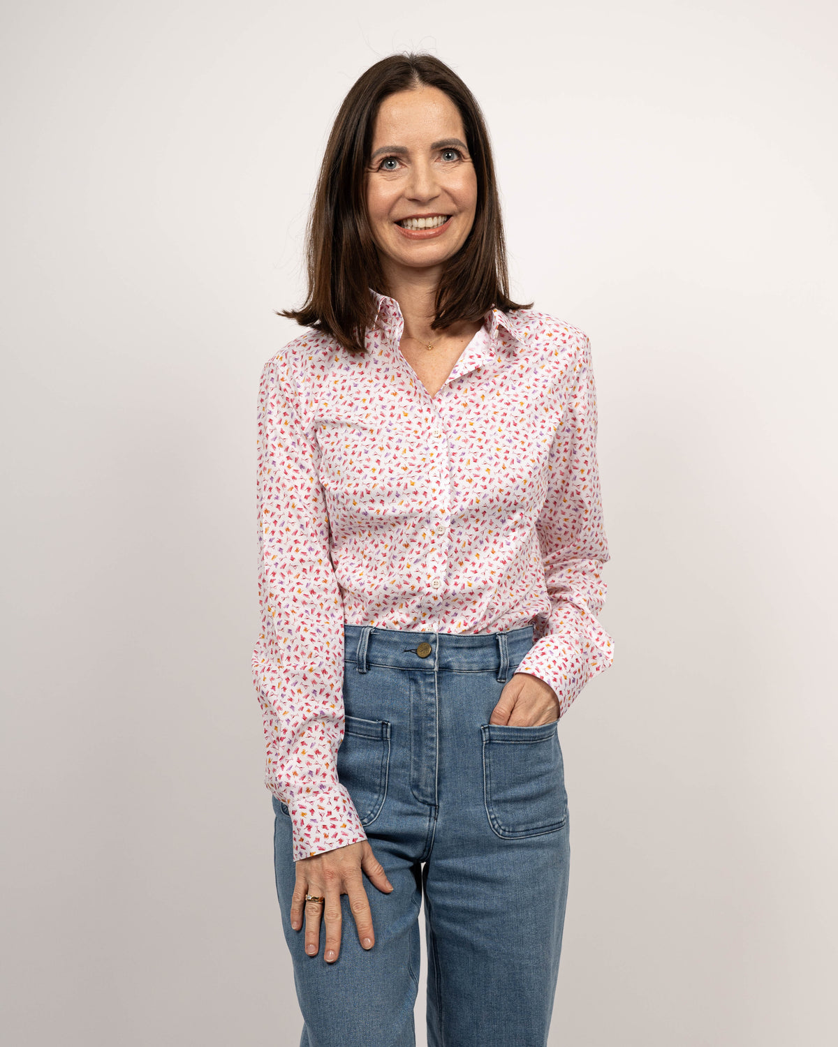 Stretch-Bluse SOPHIE mit farbigem Cocktail-Print (2337D-S)