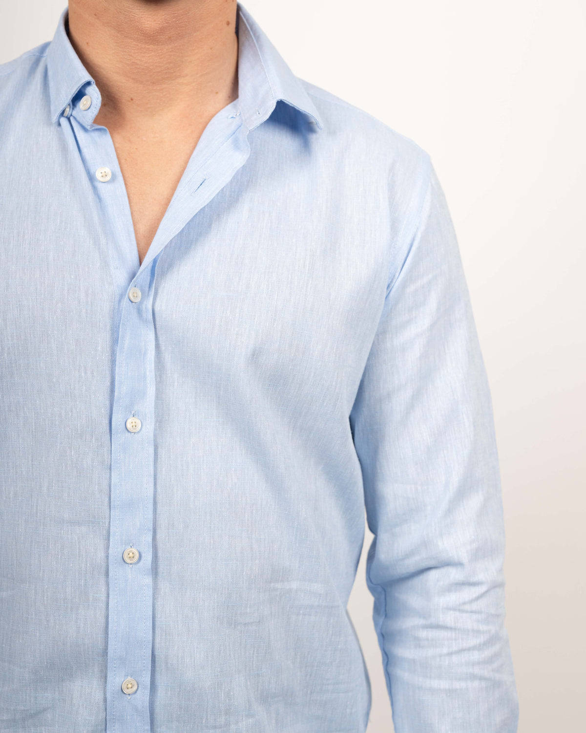 Chemise en lin à manches longues bleu clair (1402-C)