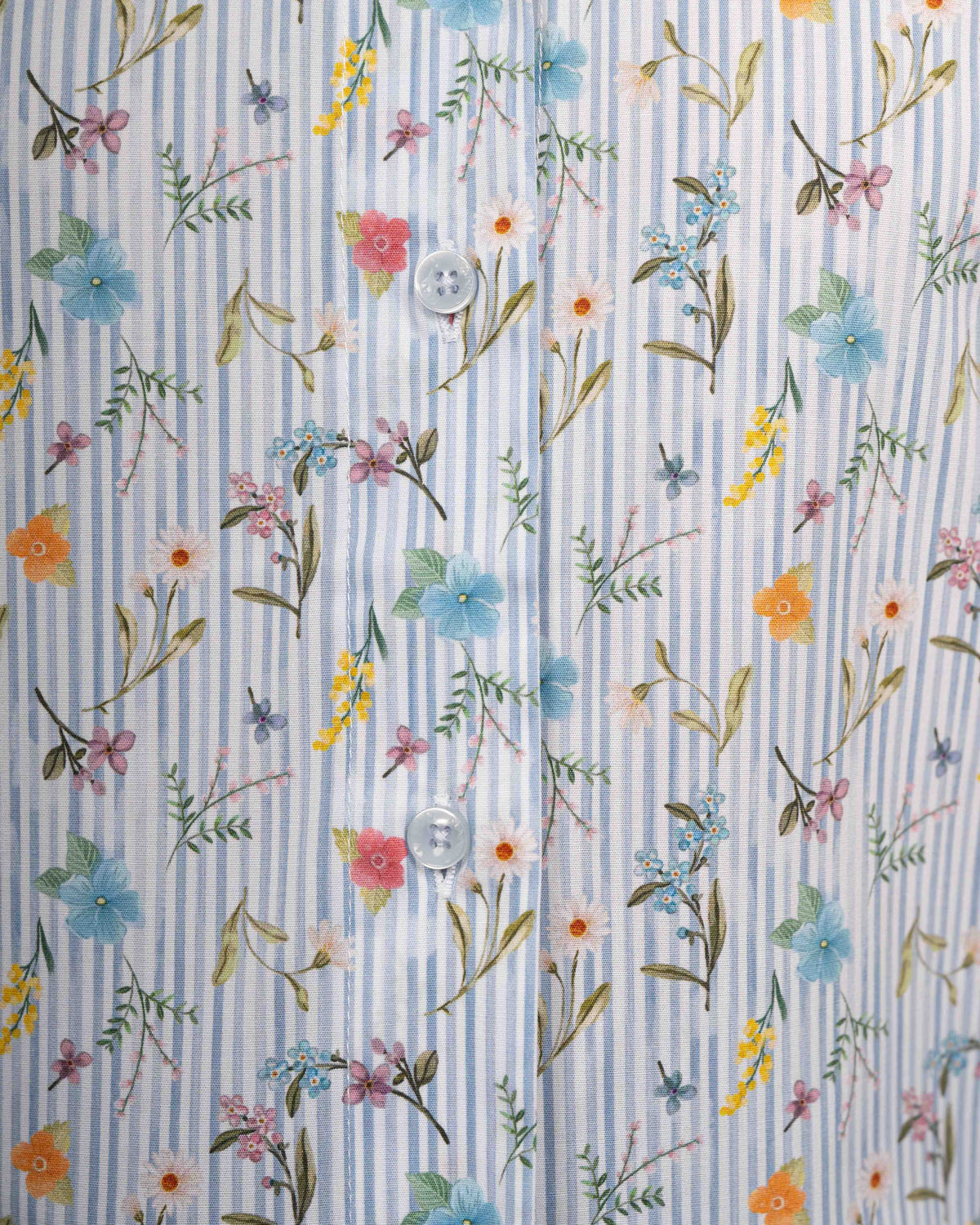 Boxy blouse GABRIELLE with colorful floral print and blue stripes (2304D-G)