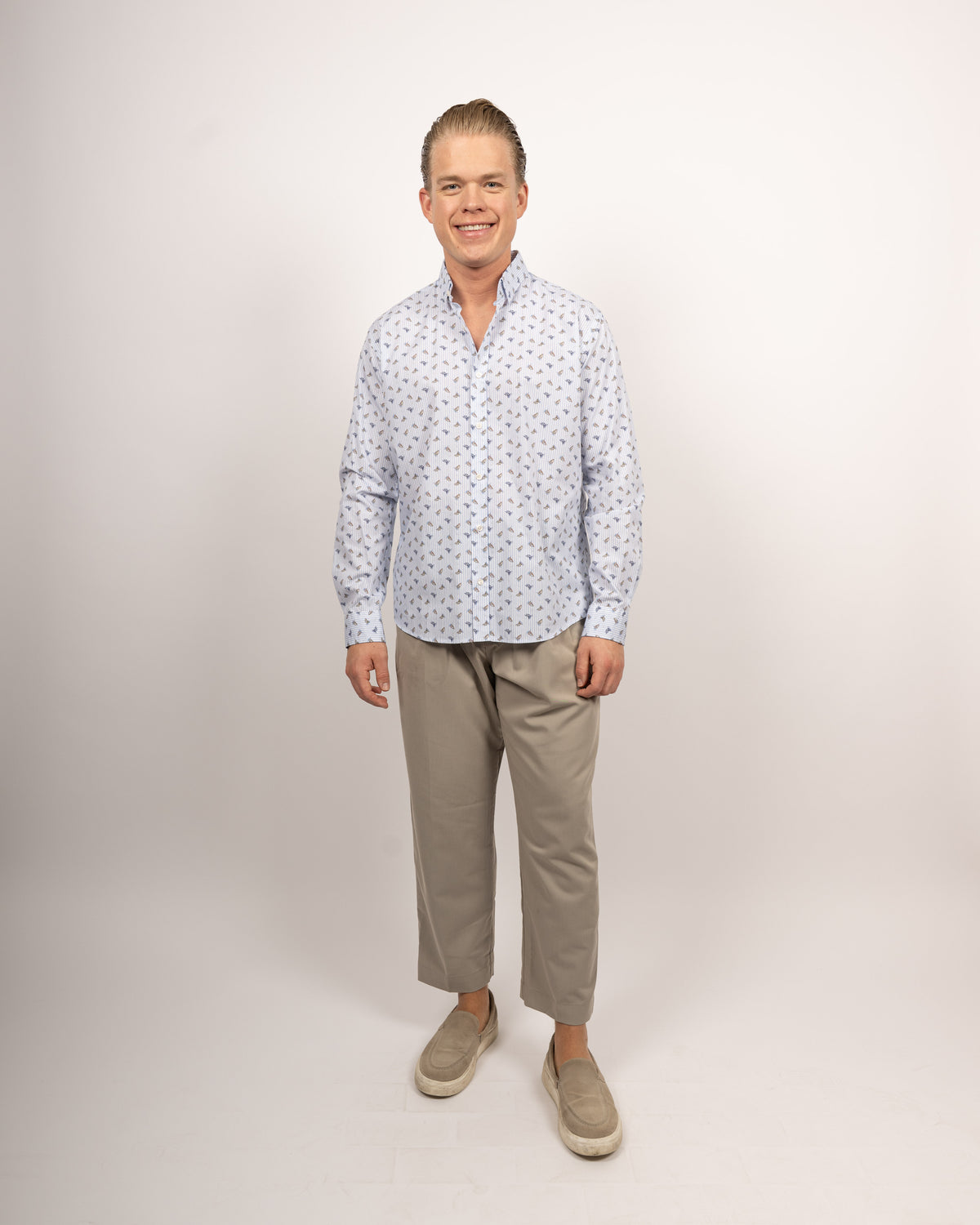 Chemise de loisirs à manches longues avec imprimé voilier (2836-C)