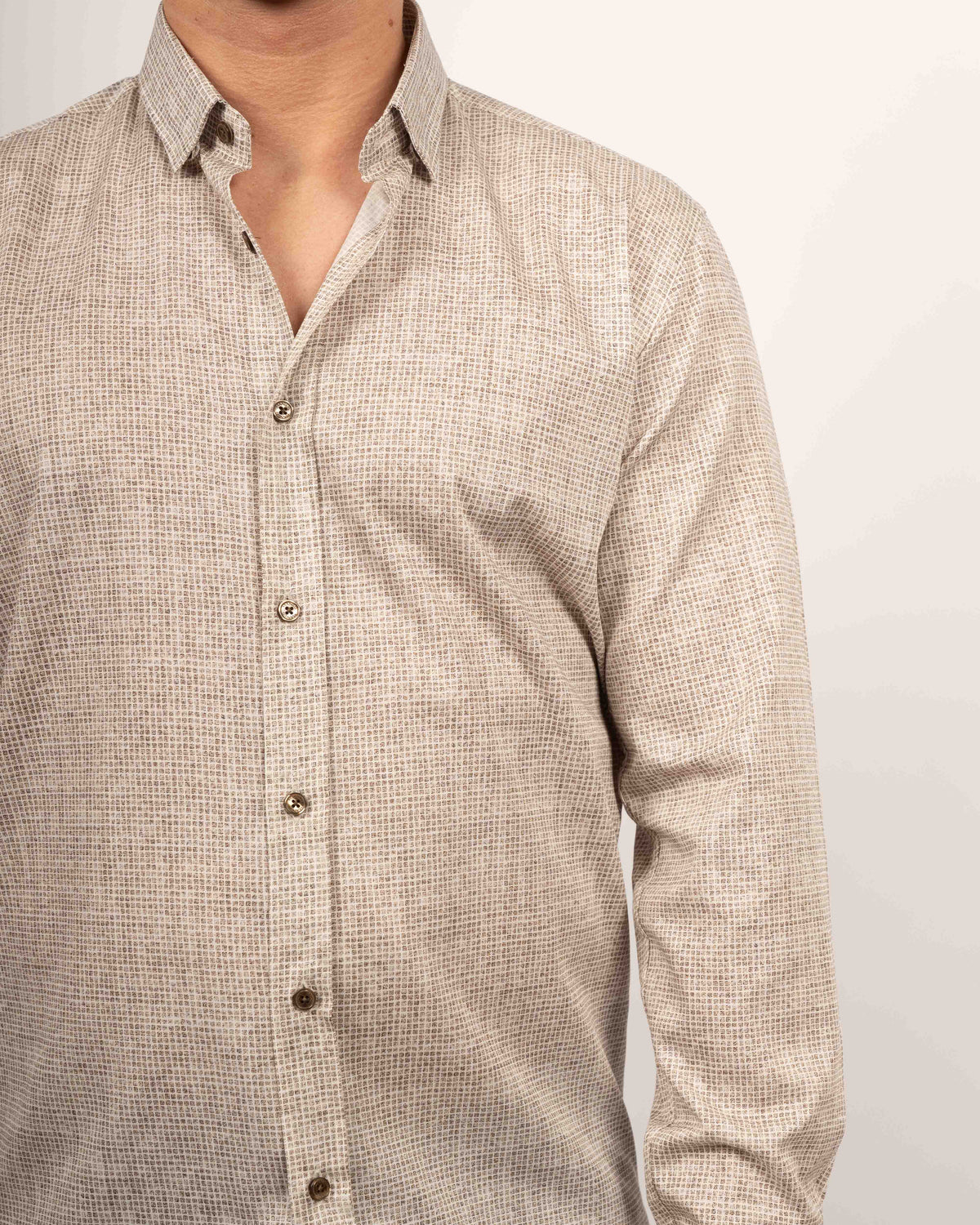 Chemise décontractée à manches longues avec motif imprimé marron (2816-C)