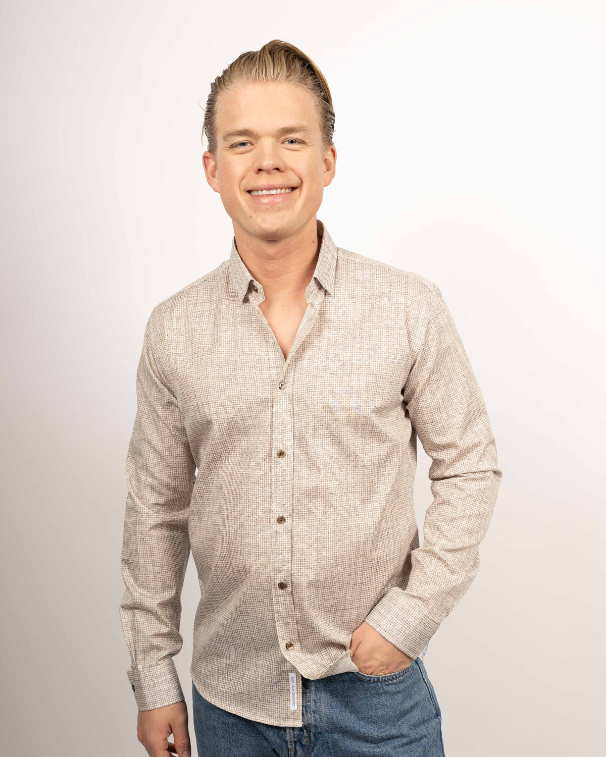 Chemise décontractée à manches longues avec motif imprimé marron (2816-C)