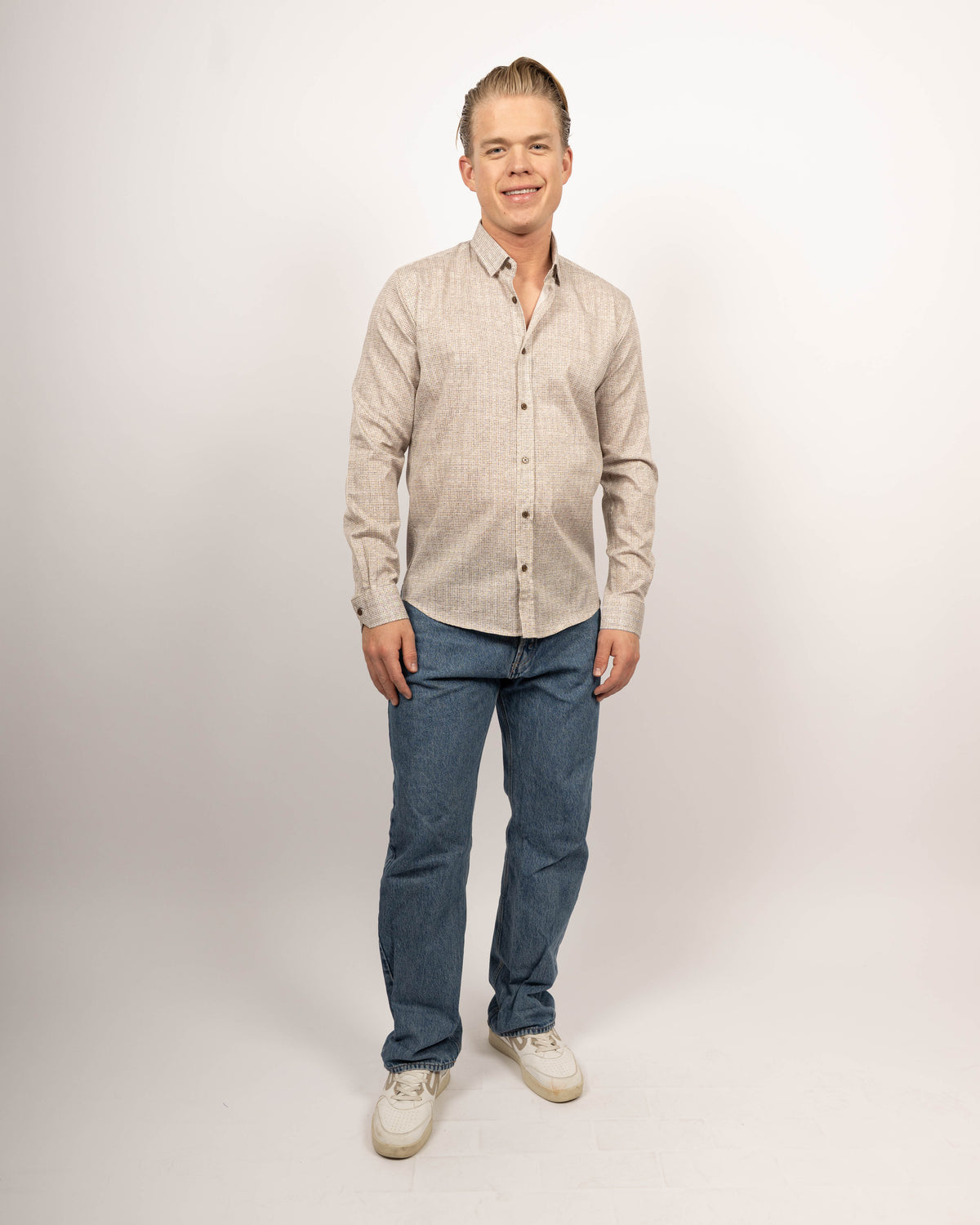 Chemise décontractée à manches longues avec motif imprimé marron (2816-C)