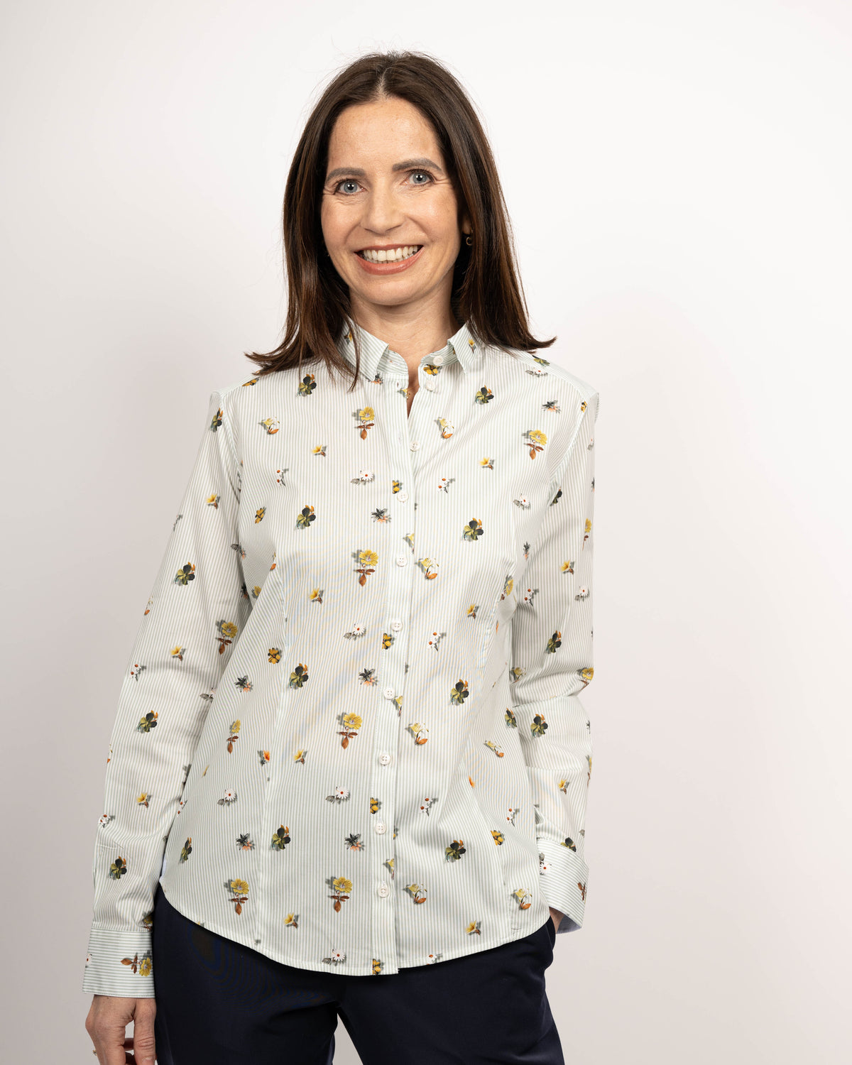 Stretch-Bluse SOPHIE mit Blumenprint in Grün (Art. 2116D-S)