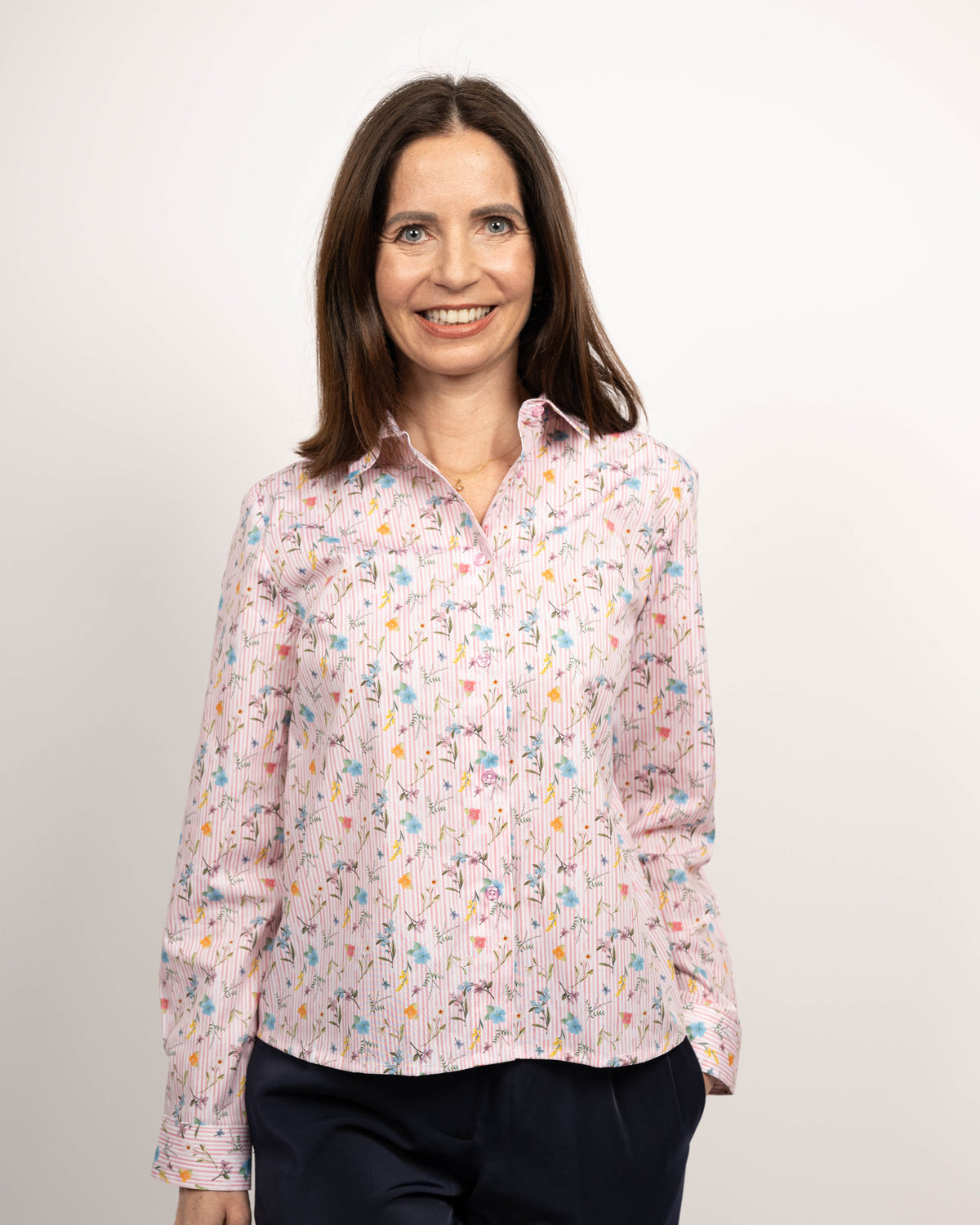 Boxy Bluse GABRIELLE mit buntem Blumen-Print und Rosa-Streifen (2303D-G)