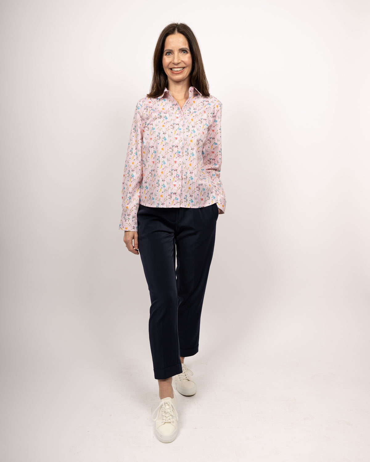 Boxy Bluse GABRIELLE mit buntem Blumen-Print und Rosa-Streifen (2303D-G)