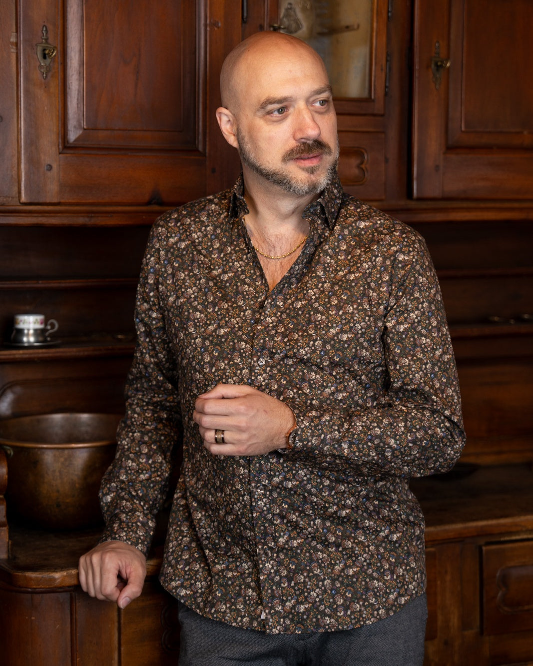 Freizeithemd mit Blumenprint Braun (Art. 2302-C)