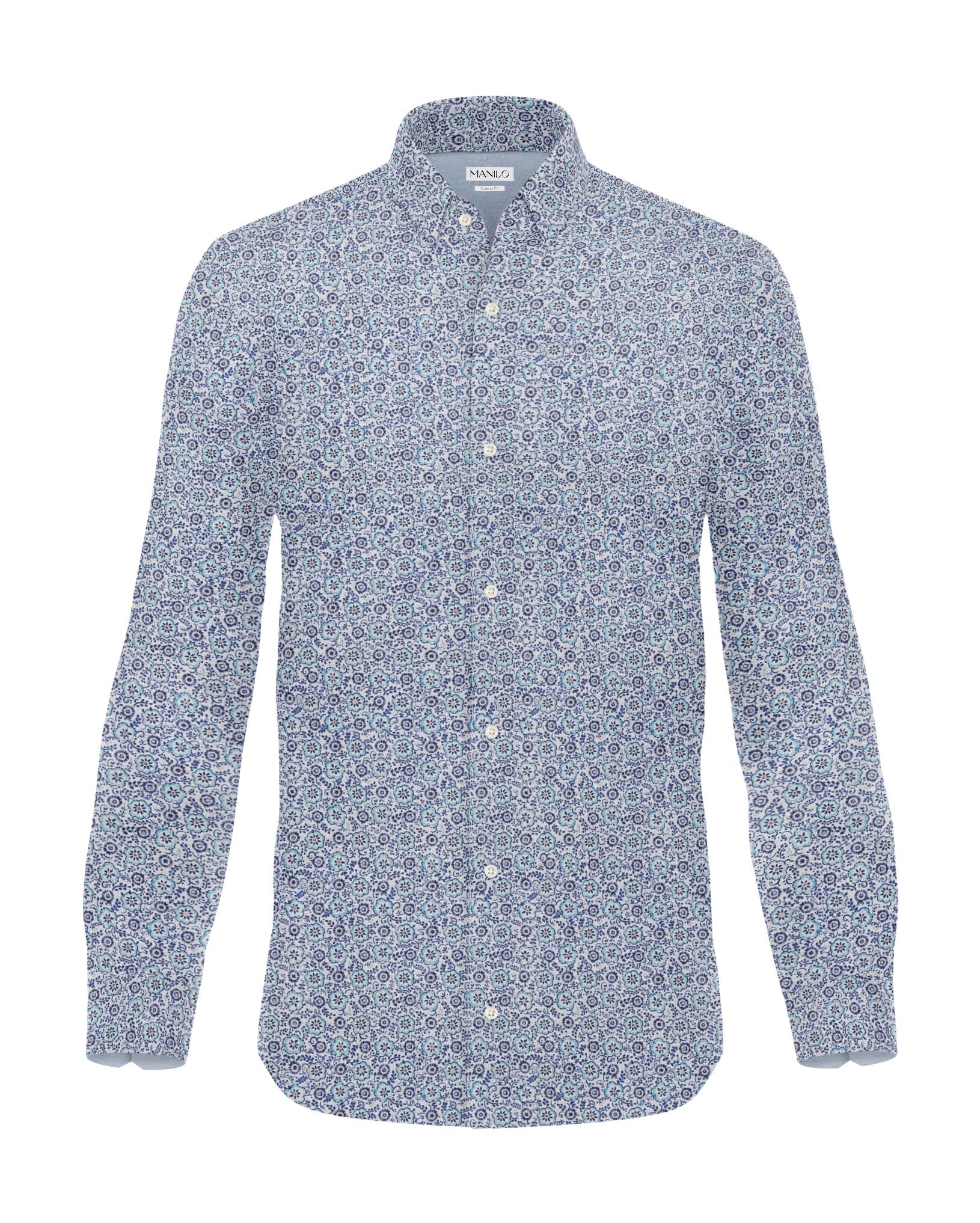 Freizeithemd mit Blumenprint in Blau (Art. 2502-C)