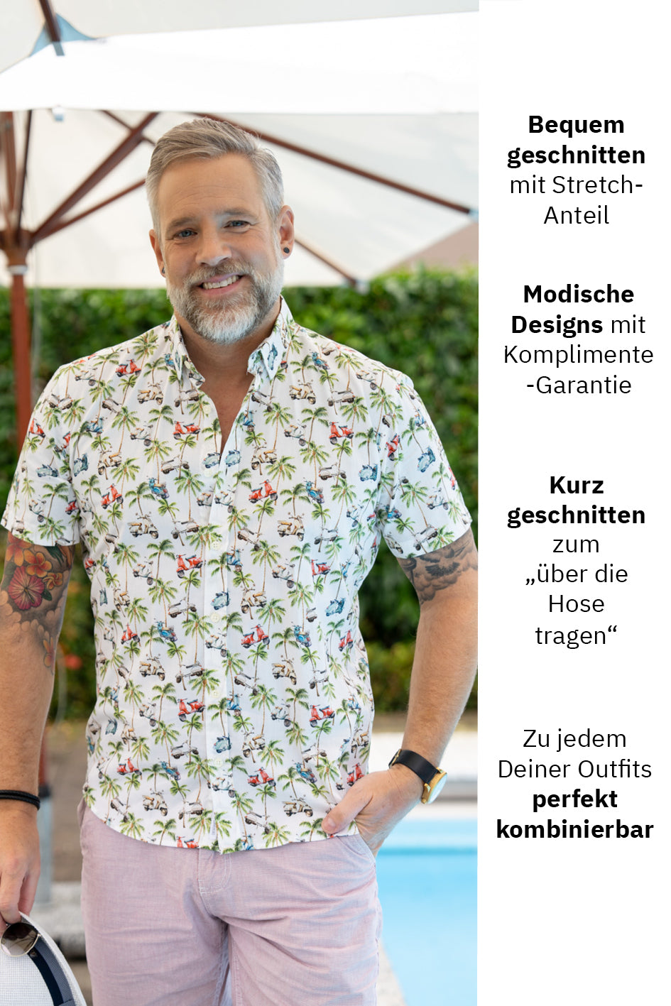 Freizeithemd mit Moped- &amp; Palmen-Print (Art. 2531-C-KA)