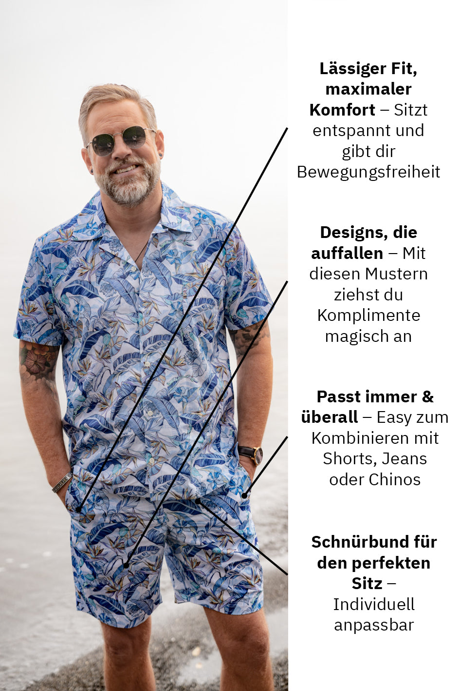Hawaii-Shorts mit Blumenprint in Blau (Art. 2622-SH)