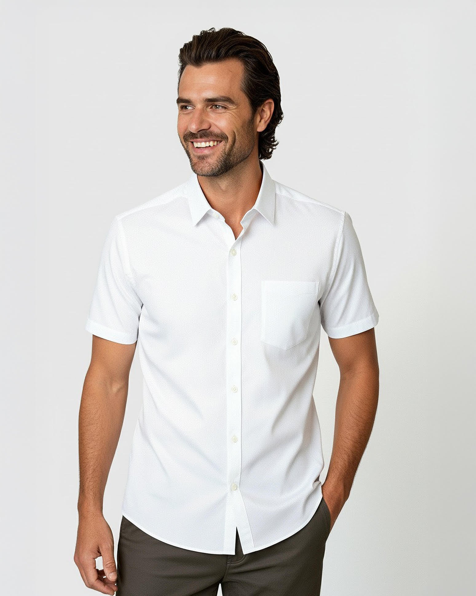 Easy-iron casual shirt with print pattern in collar and cuff in white (Art. 1011-C)