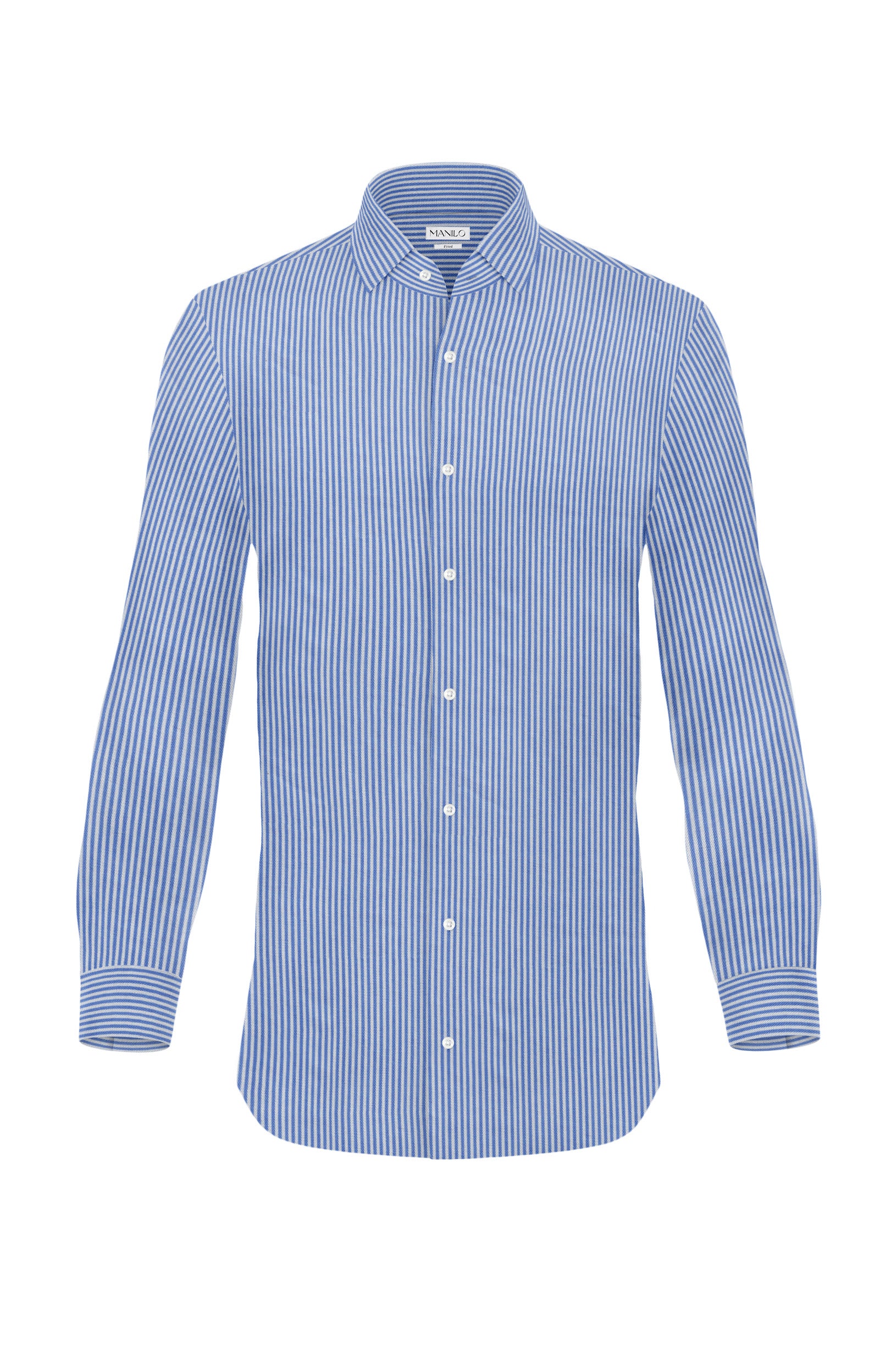 Hochwertiges Twill-Hemd Streifen Mittelblau Fitted (schmal geschnitten)